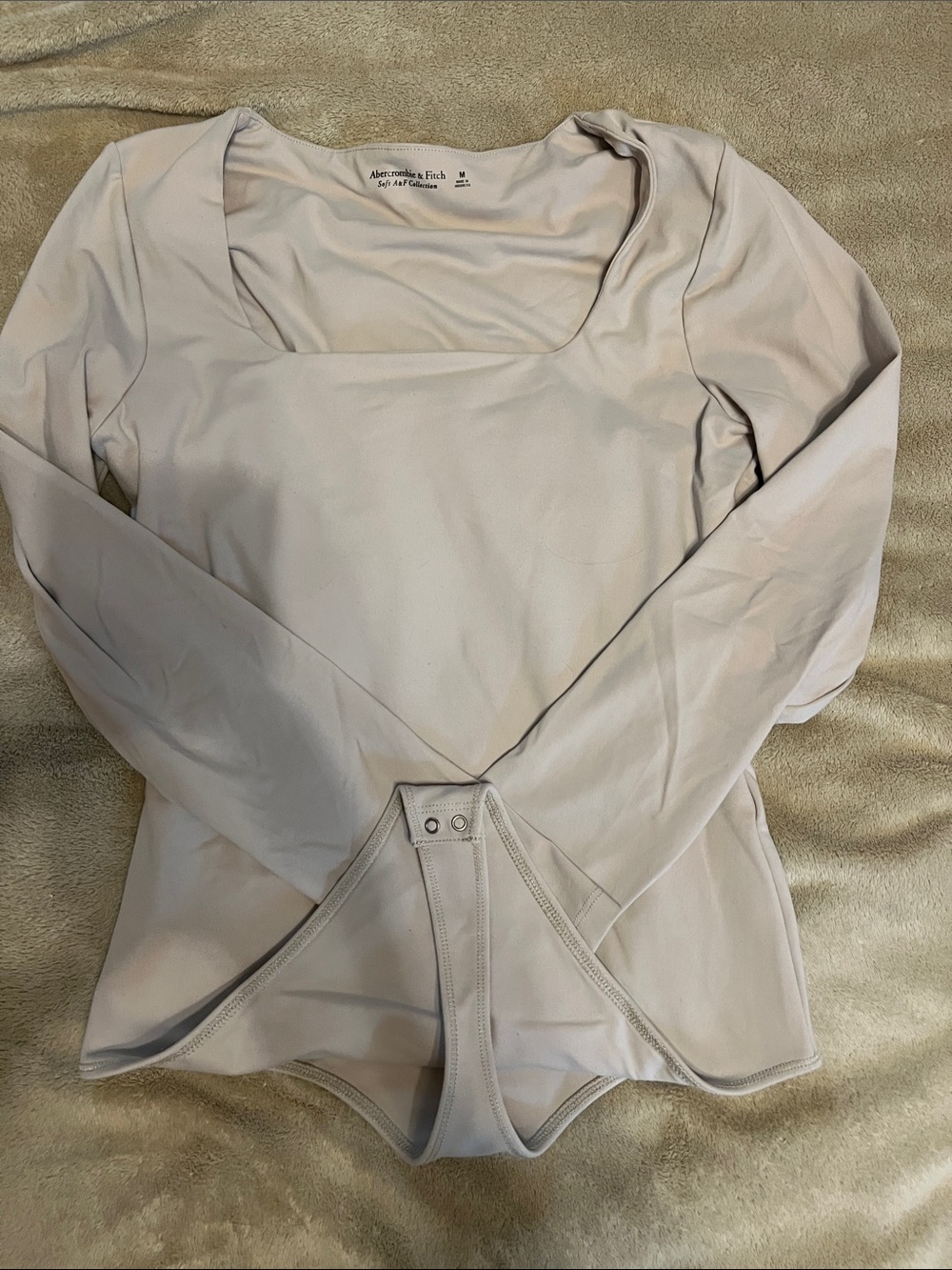 Abercrombie & Fitch Women's MediumLong Sleeve Square Neck Bodysuit: Light Taupe
